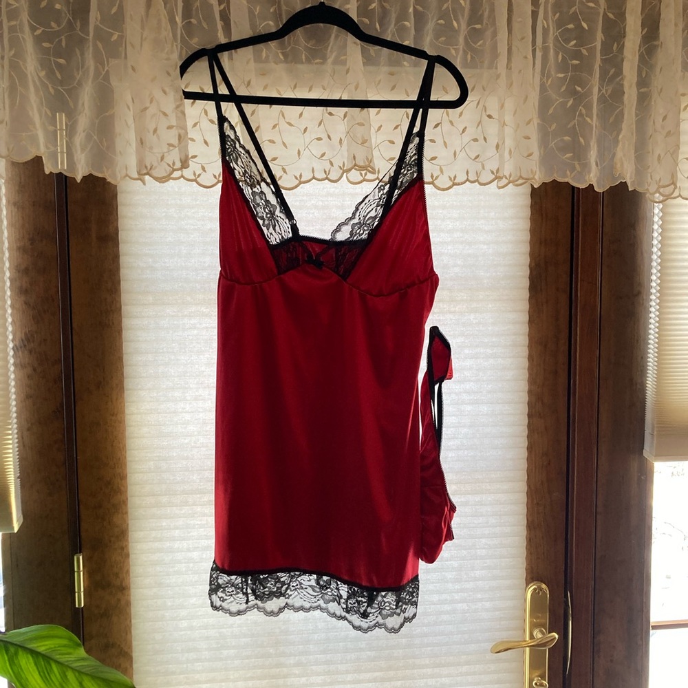 Red Lace Trim Chemise & Panty Lingerie Set NWOT